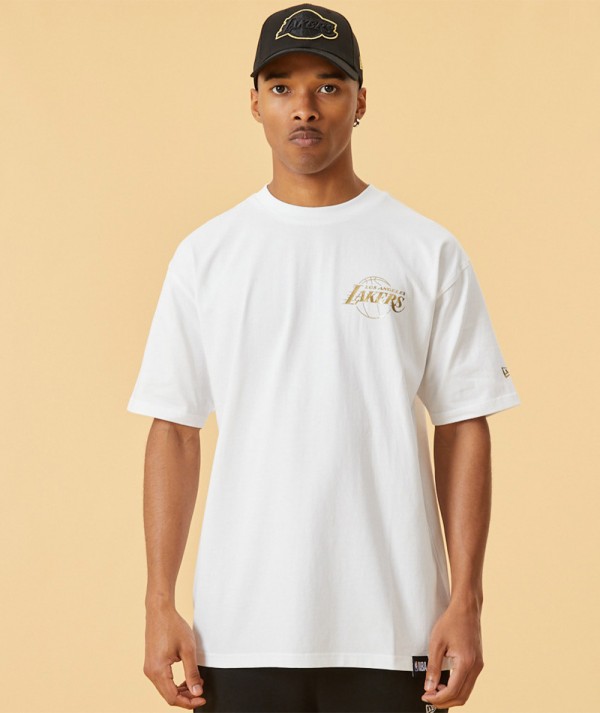 New Era t-Shirt LA Lakers Stampa Metallizzata Uomo- colore bianco