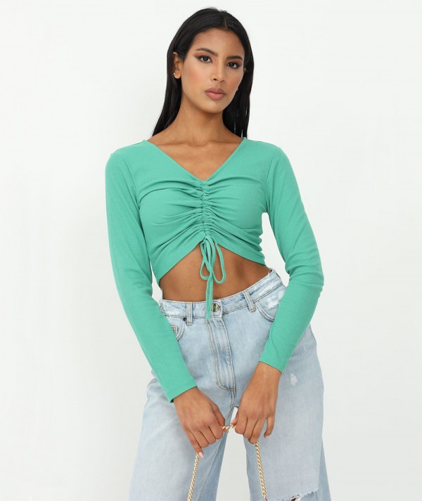 Only Top ONLSHIA L/S RUCHING SHORT Donna- colore winter green