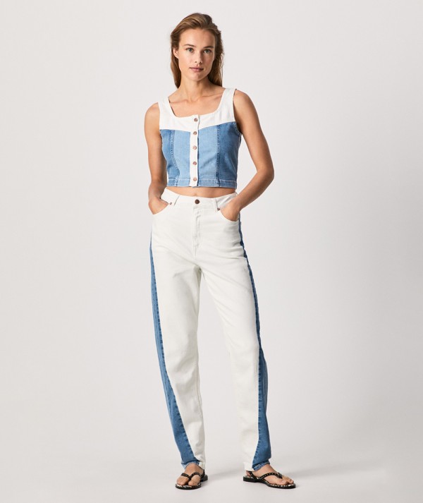 Pepe Jeans Top Crop in Denim RUBY BLEND Donna Bianco/Blu Denim
