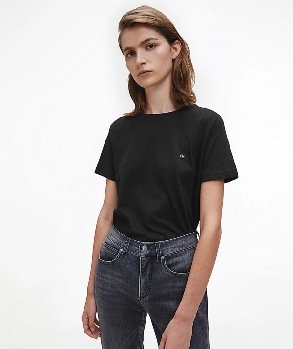 Calvin Klein T-Shirt In Cotone biologico Mini logo Nera Donna