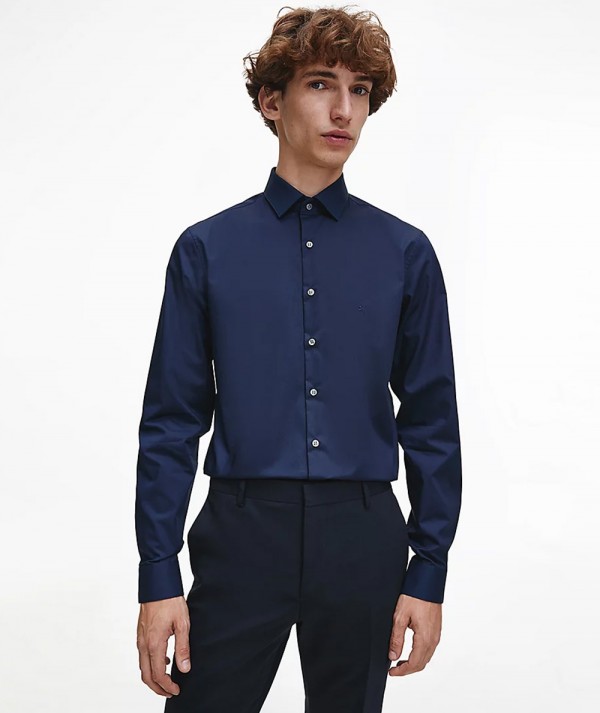 Calvin Klein Camicia POPLIN STRETCH Slim Fit Uomo Midnight Blue