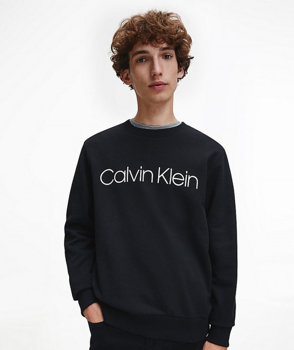 Calvin Klein Felpa cotone con logo Nera Uomo