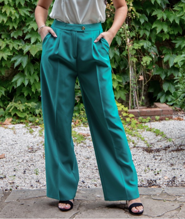 Rinascimento Pantalone palazzo con Pinces Colore Verde Donna