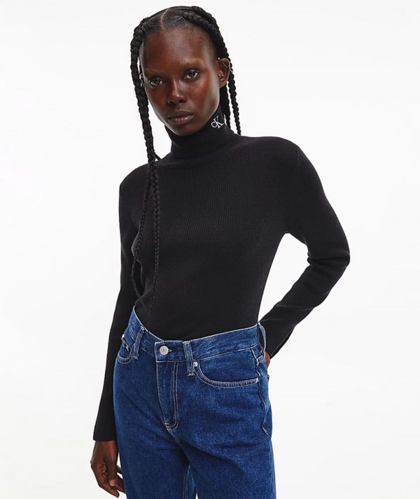 Calvin Klein Jeans Dolcevita misto lana Slim Fit Nero Donna