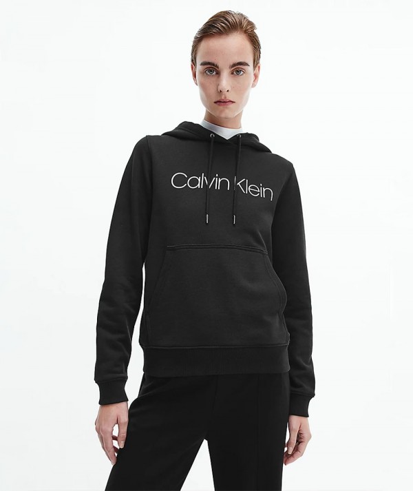 Calvin Klein Felpa Con Cappuccio Con Logo In Cotone Nera Donna