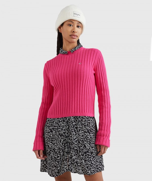 Tommy Jeans Pullover Essential Mock a costine Rosa Donna