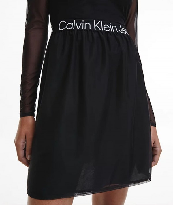 Calvin Klein Jeans Abito A Pieghe In Rete Con Fettuccia Logata Donna