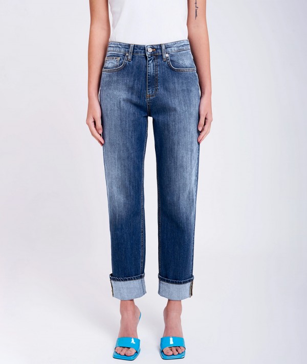Vicolo Jeans Mom Fit con Rotture Medium Blue Denim Donna