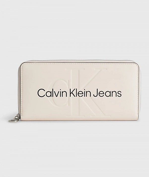 Calvin Klein Jeans Portafoglio Zip Integrale Beige Donna