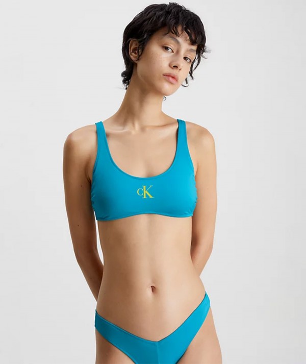Calvin Klein Top Bikini Bralette Ck Monogram Clear Turquoise Donna