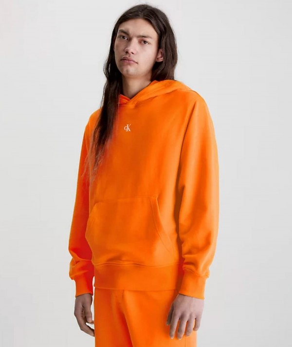 Calvin Klein Jeans Felpa Monogram con Cappuccio Vibrant Orange Uomo