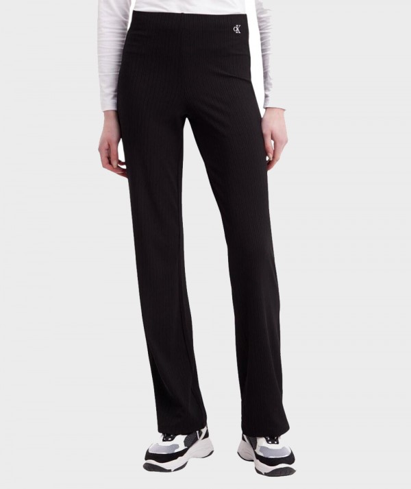 Calvin Klein Jeans Pantaloni Shiny Rib Wide Nero Donna
