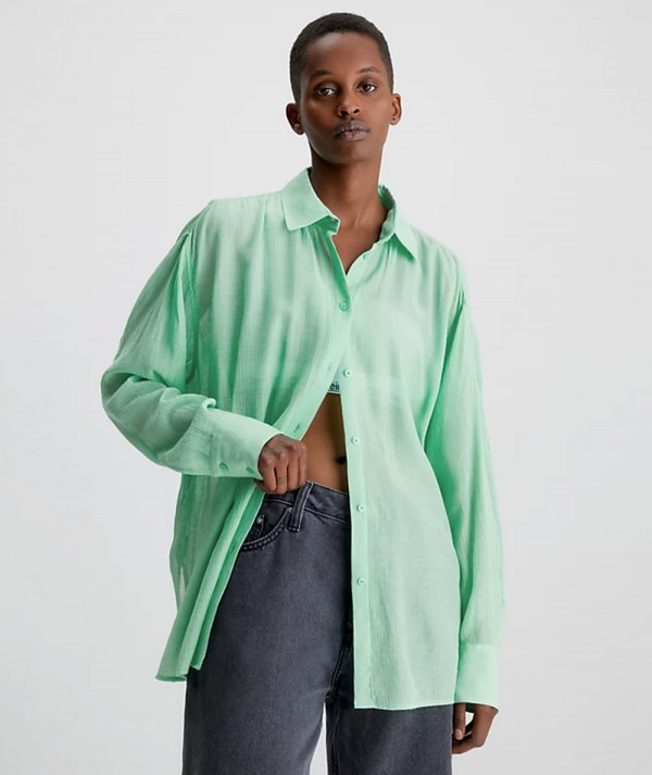 Calvin Klein Jeans Camicia Aperta Dietro In Rayon Increspato Verde Donna