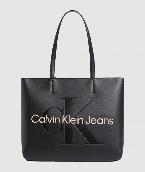 Calvin Klein Jeans Borsa Shopper in ecopelle Nera Donna