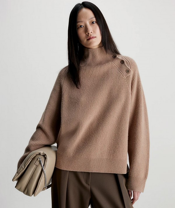 Calvin Klein Maglione in lana scollo con bottoni Taglio Relaxed Donna