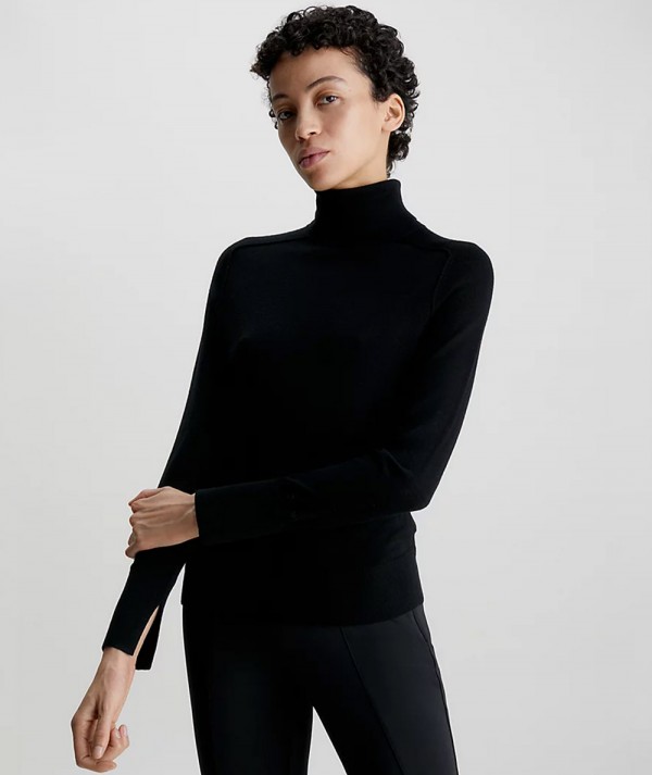 Calvin Klein Dolcevita in lana merino Slim Fit Nero Donna