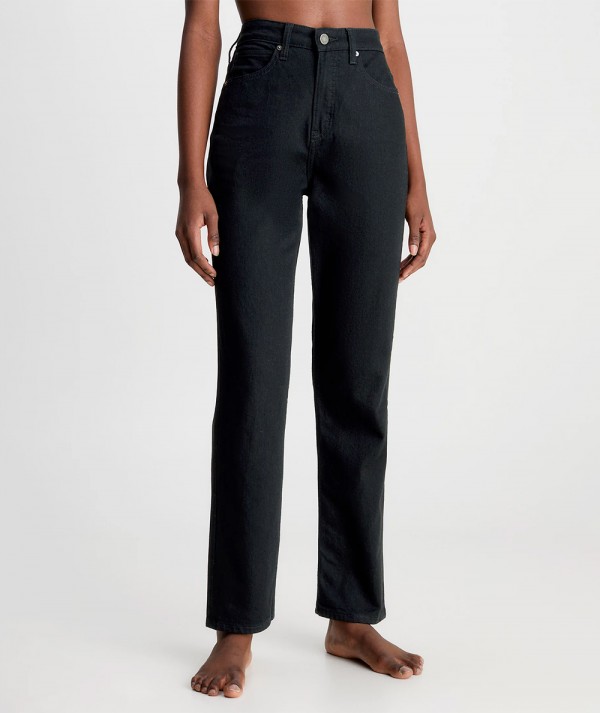 Calvin Klein High Rise Straight Jeans Black Denim Donna