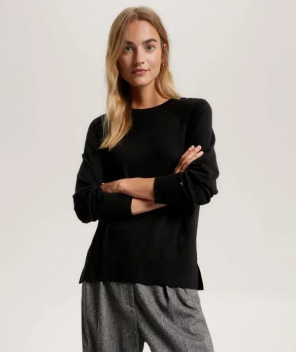 Tommy Hilfiger pullover relaxed fit lana merino Donna Nero