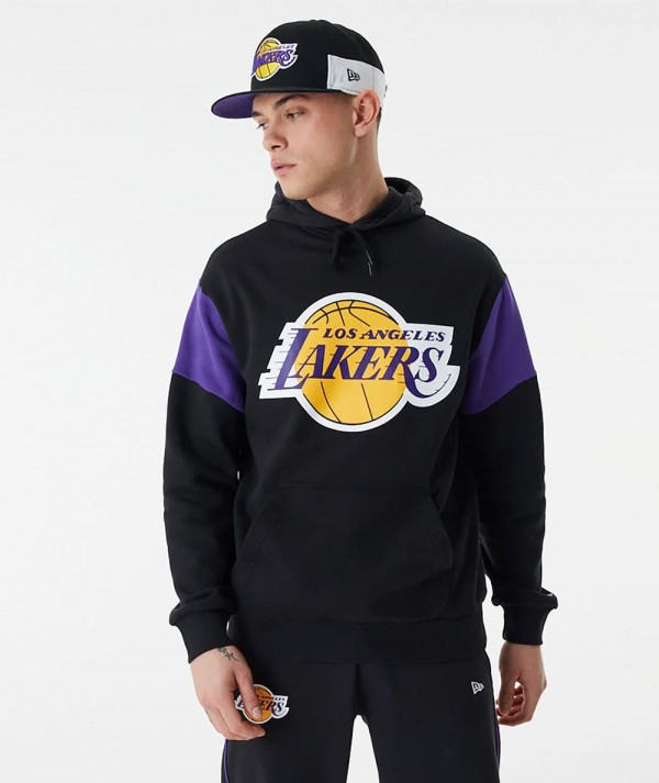 New Era Felpa con Cappuccio NBA LA Lakers Oversize Nera Uomo