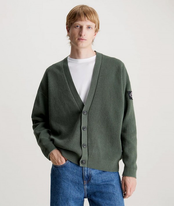 Calvin Klein Jeans Cardigan in Cotone Relaxed Fit Verde Timo Uomo