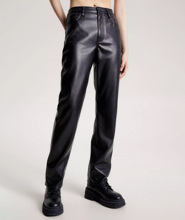 Tommy Jeans Pantaloni in Similpelle Straight Fit Donna