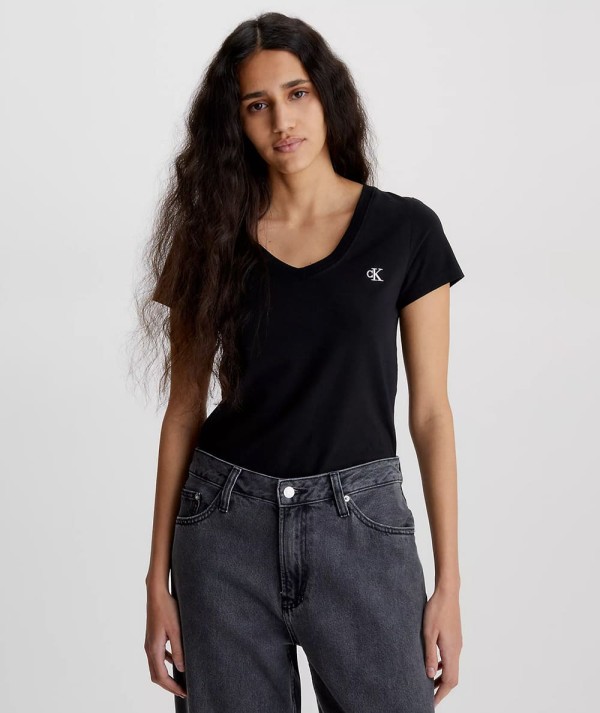 Calvin Klein Jeans T-Shirt Slim con scollo a V Nera Donna