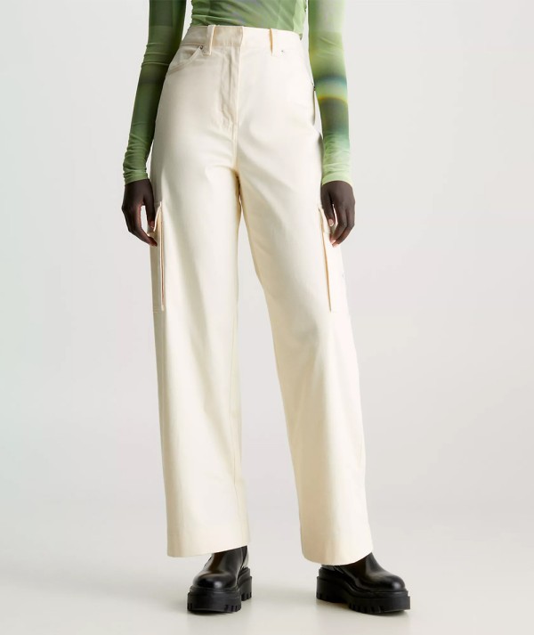 Calvin Klein Jeans Pantaloni Cargo Dritti in Cotone Vaniglia Donna