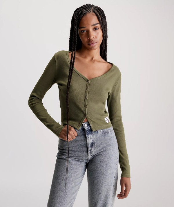 Calvin Klein Jeans Cardigan con Logo Monogramma Verde Donna