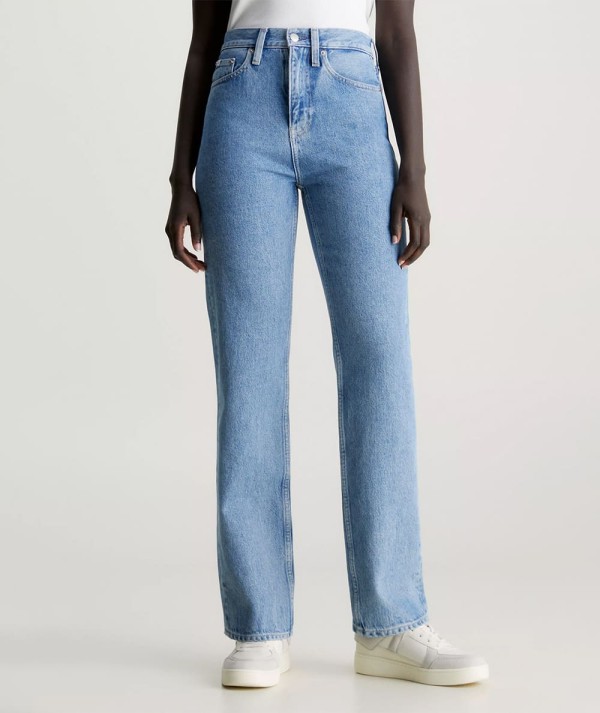 Calvin Klein Jeans High Rise Straight Jeans Light Blue Denim Donna