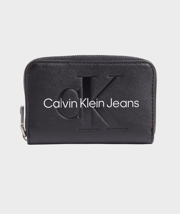 Calvin Klein Jeans Portafogli Sculpted Med Zip Around Mono Nero Donna