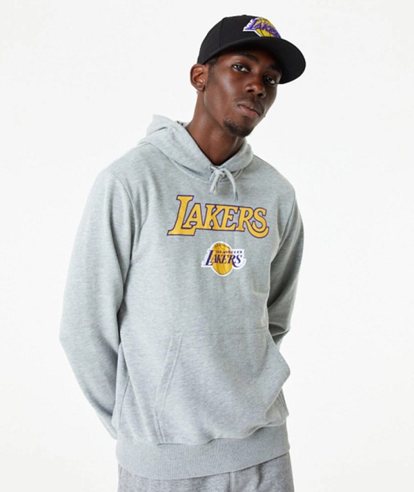 New Era Felpa con cappuccio LA Lakers NBA Team Logo grigia Uomo