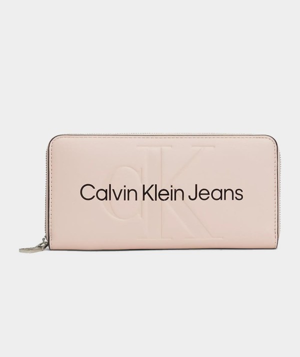 Calvin Klein Jeans Portafoglio Con Zip Integrale in ecopelle Rosa Donna