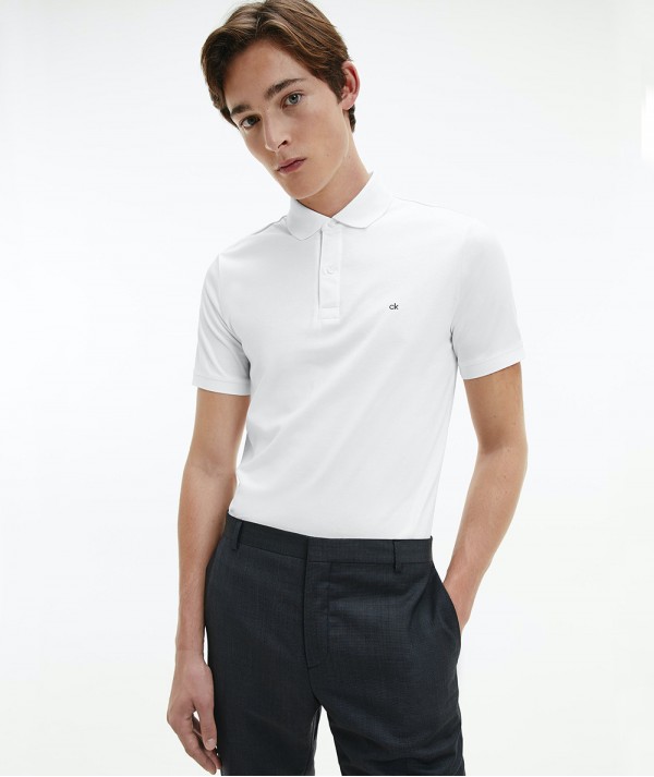 Calvin Klein Polo Cotone Piqué Slim Fit Uomo Bianco